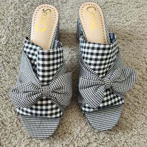 Sam Edelman CIRCUS gingham black and white heels 2 1/2” NEW WO Tags